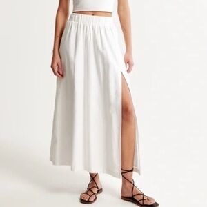 Abercrombie & Fitch Linen Maxi Skirt Large Front Side Slit Ivory NWT